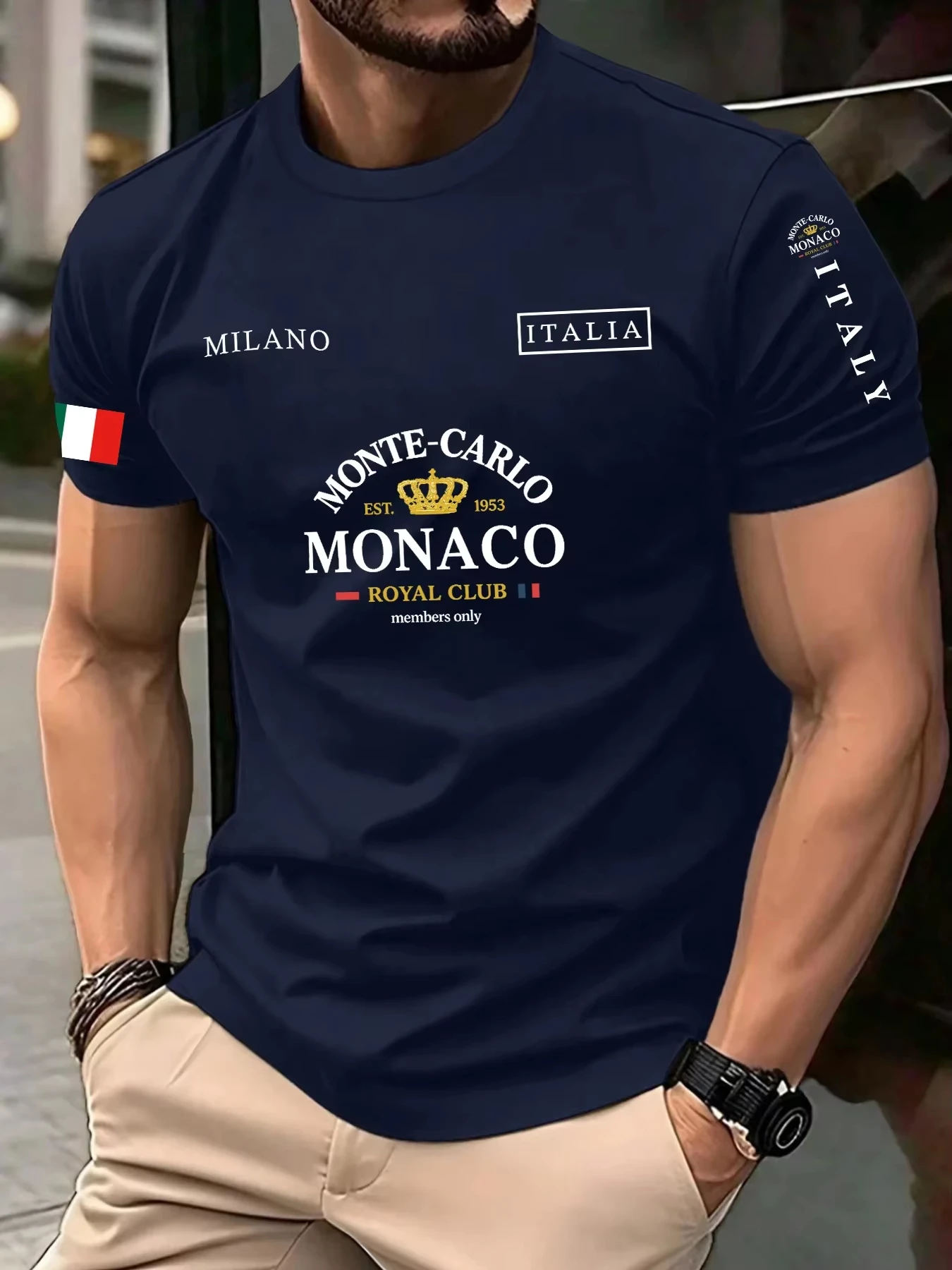 Street Fashion Monaco - 2026 新着モナコレター 3D プリントメンズカジュアル Tシャツ夏通気性クルーネック半袖トップスストリートマン服