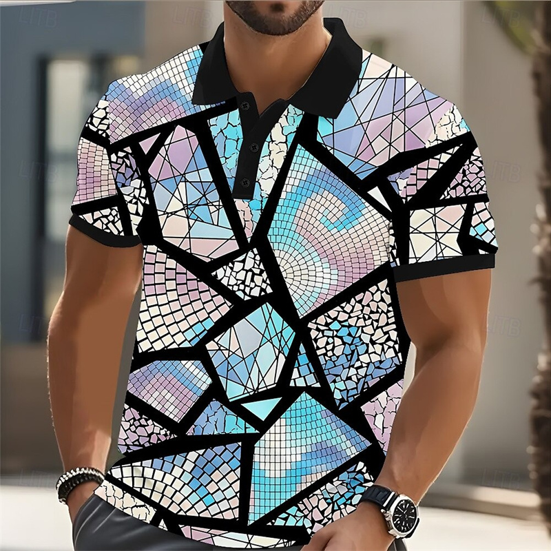 Street Fashion Men 2025 - 2025年 メンズ ポロシャツ ゴルフシャツ カラーブロック柄 プリント