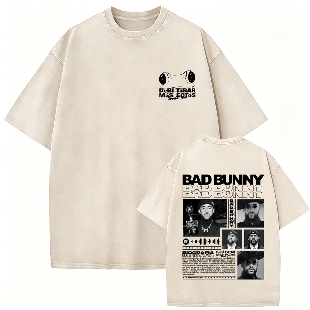 Foto Street Fashion - ラッパー バッドバニー ヴィンテージ ウォッシュド Tシャツ デビ・ティラール・マス・フォトス