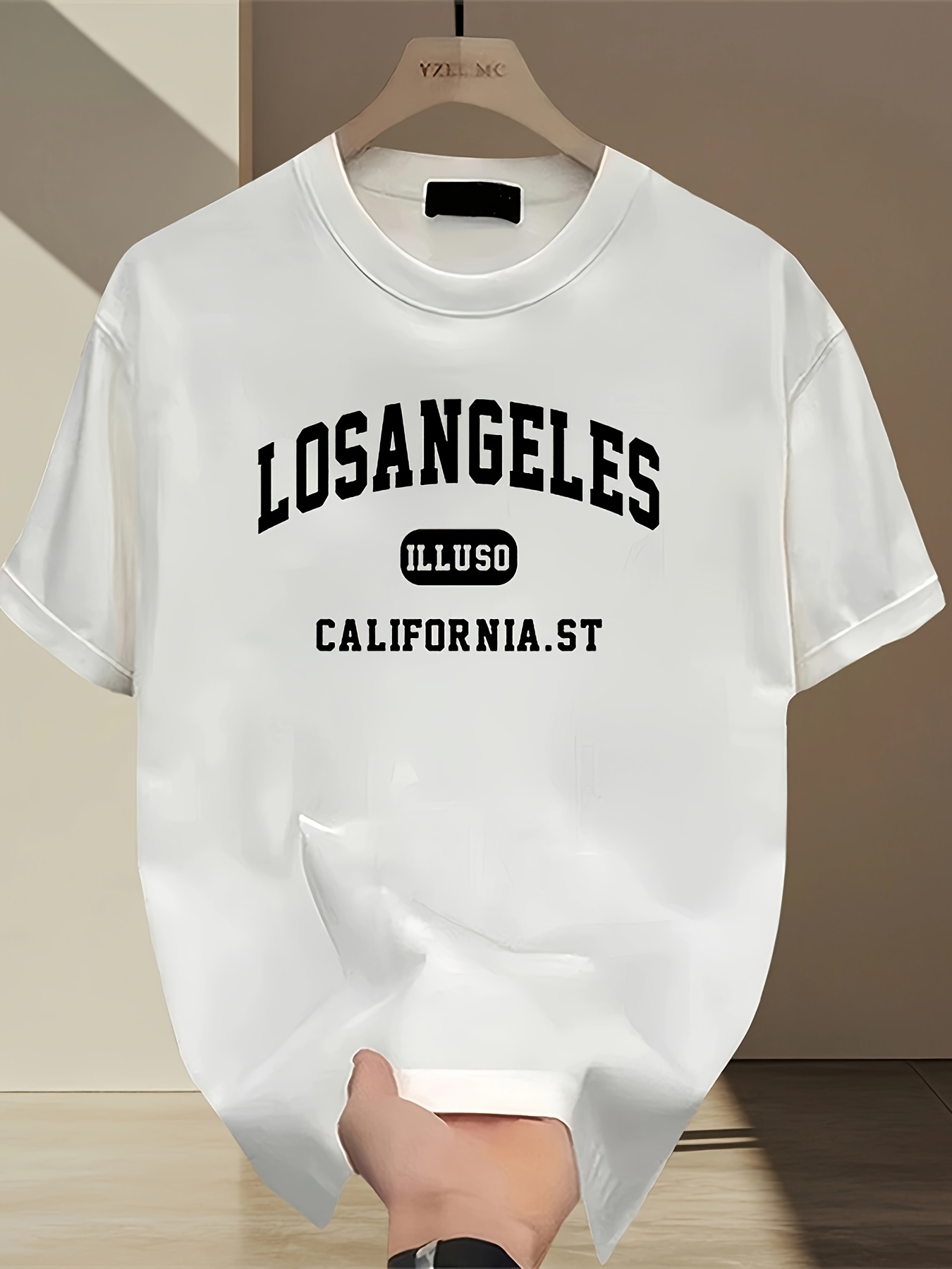 Street Fashion Los Angeles - ロサンゼルスレタープリントTシャツ ラウンドネックトップ シンプルラウンドネック 快適で通気性のある半袖 トレンドストリートトップ