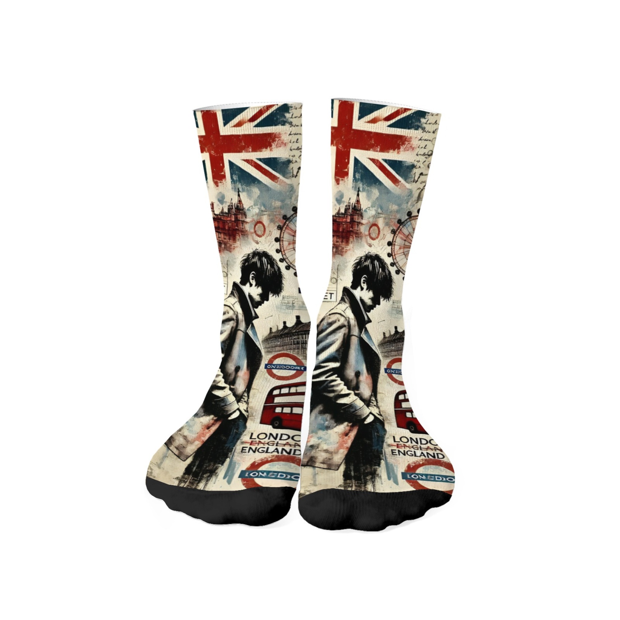 Street Fashion In London - ロンドン憂鬱ボーイプリントメンズミッドカーフソックスソフト肌に優しい靴下ストリートレトロ原宿ファッショナブルカジュアルアウトドアソックス