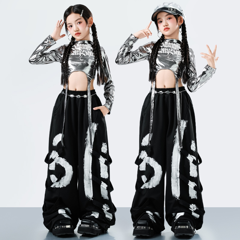 Street Fashion Hip Hop - 韓国 Y2K キッズストリートウェアスタイルヒップホップダンス衣装女の子ファッションジャズラッパースーツ子供ステージパフォーマンス服セット
