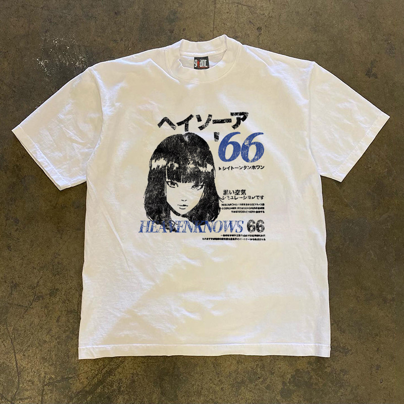 Street Fashion Shibuya - コミックシブヤガールプリントハイストリートトレンド半袖Tシャツカップルトップス女性用