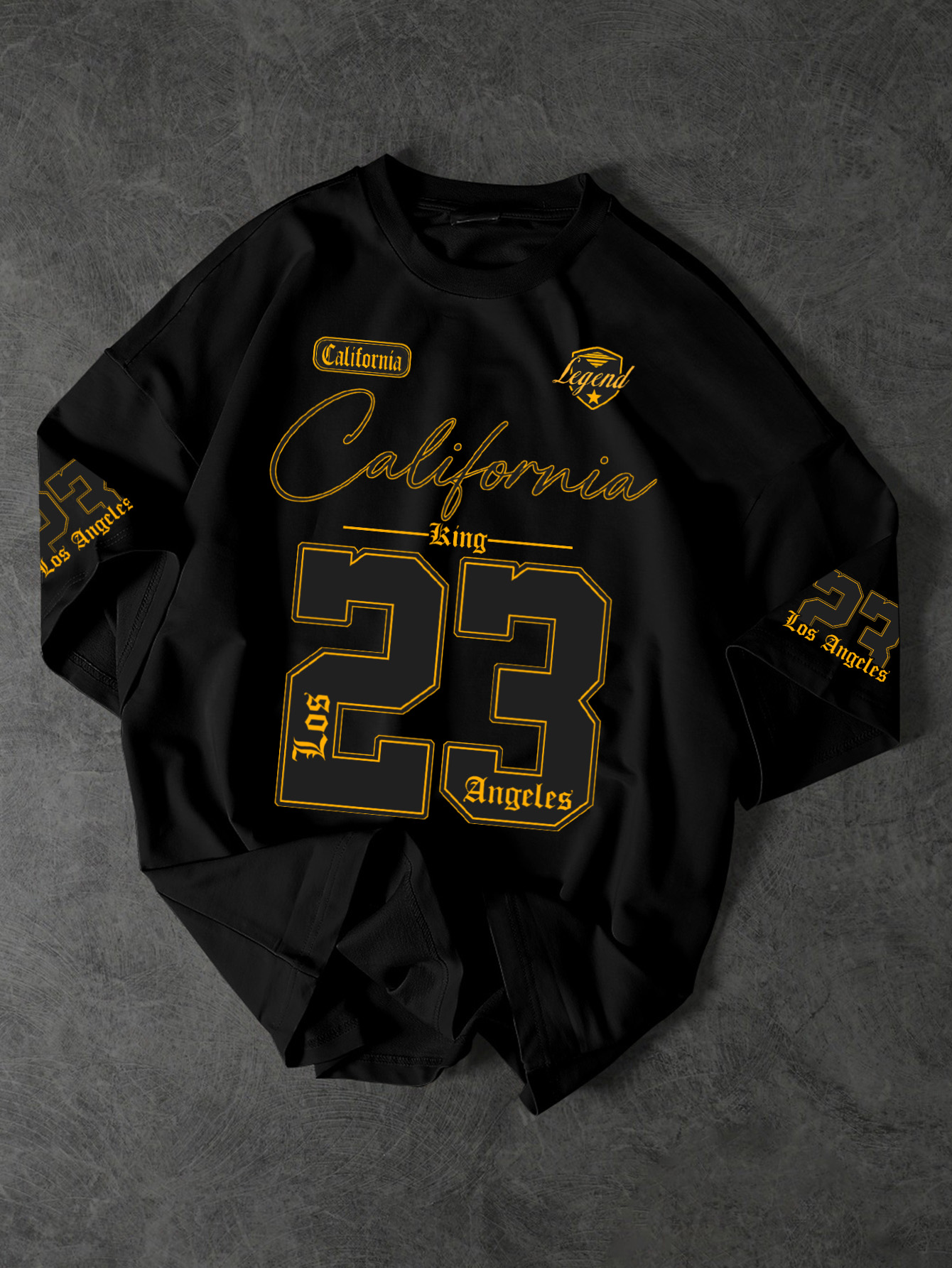 Street Fashion Los Angeles - メンズアメリカンレトロカリフォルニアロサンゼルス23プリントTシャツ、ルーズクルーネックストリートスタイルカジュアルトップ