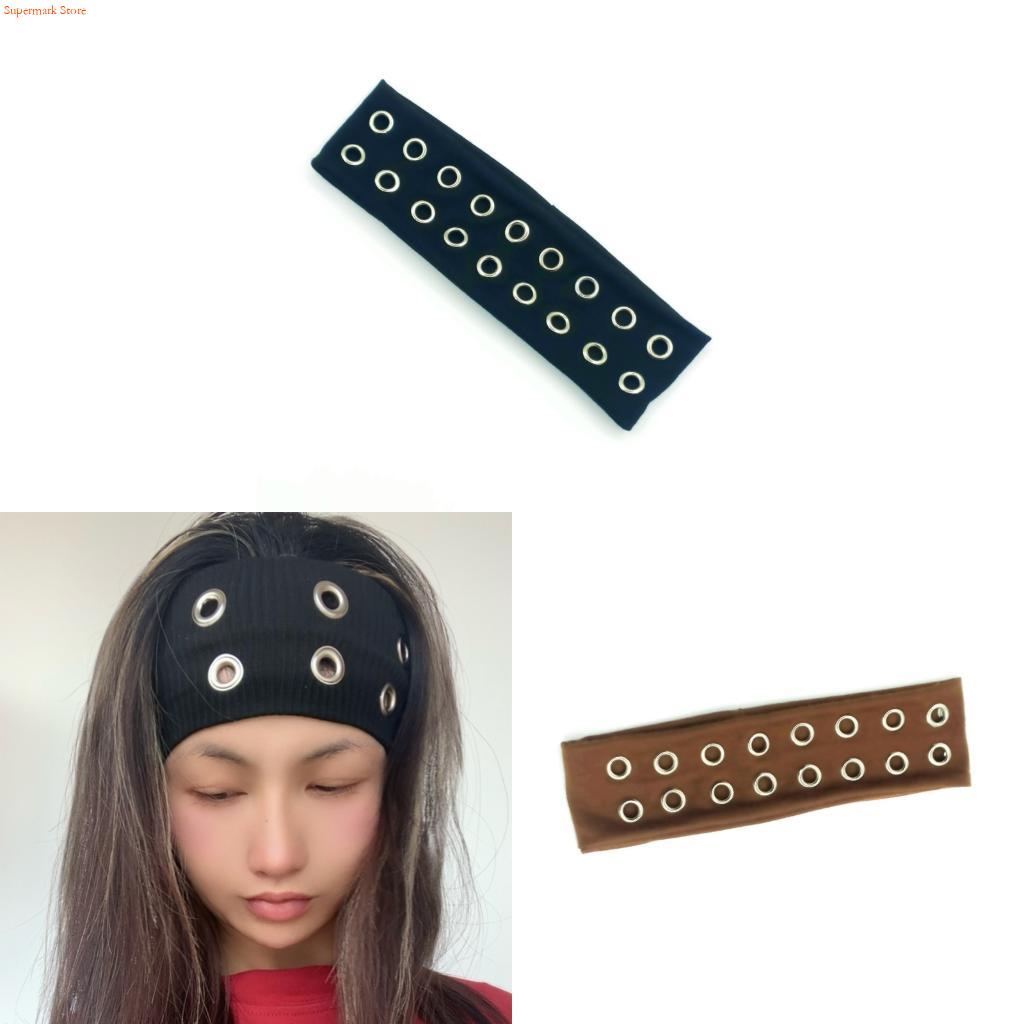 Street Fashion Reference - Q5WE 弾性ワイドヘッドバンドクラシックパンクアイレットヘアバンドソフトで伸縮性のある帽子若者のためのトレンドセッター女性男性ユニセックス