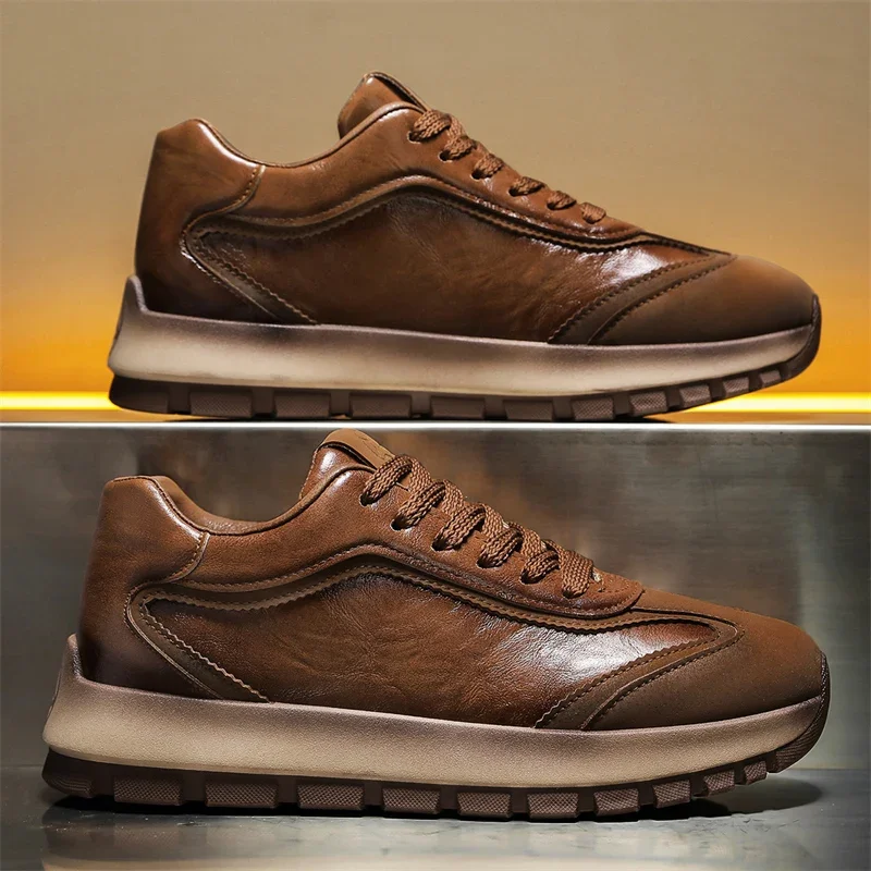 Street Fashion Korean - 高級メンズスニーカー オールシーズン レザー カジュアル スポーツシューズ ファッション