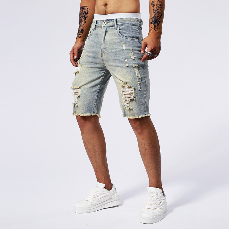 2025 夏の新メンズリッピングデニムショーツファッションヴ - Street Fashion Men 2025 のレビューと価格