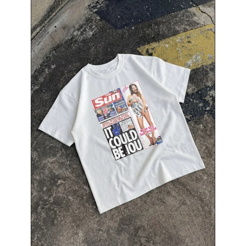 女性用ヴィンテージ新聞Tシャツ、マガジンスローガングラフィッ - Street Fashion Magazines のレビューと価格