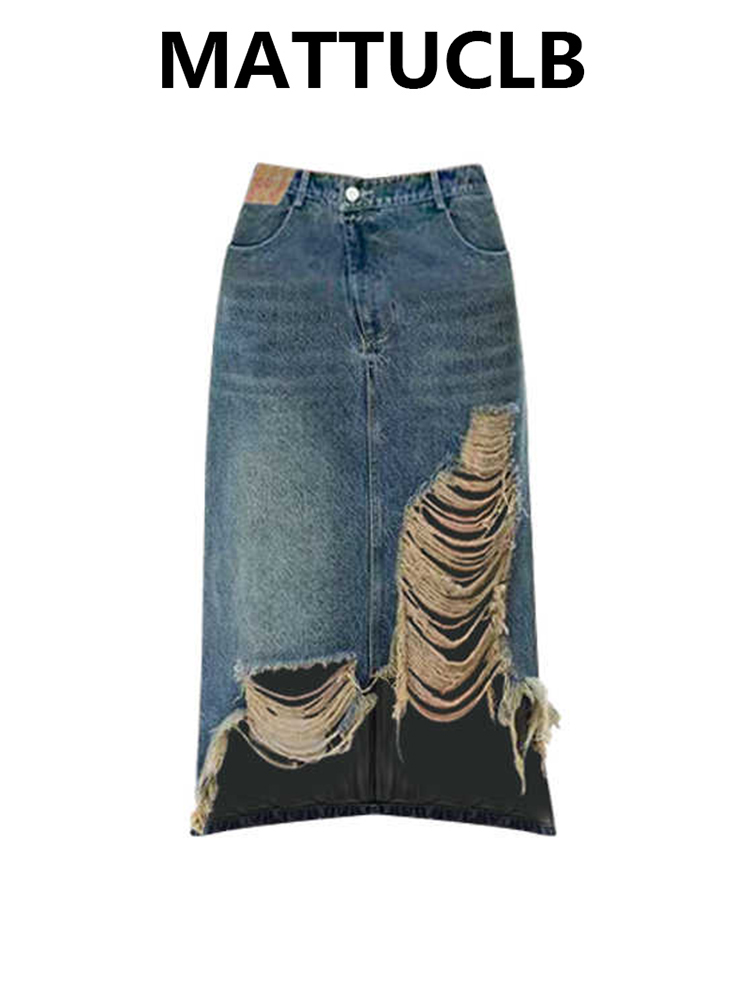 2000年代風ミディ丈スカート ダメージデニムスカート KP - Street Fashion Korean のレビューと価格