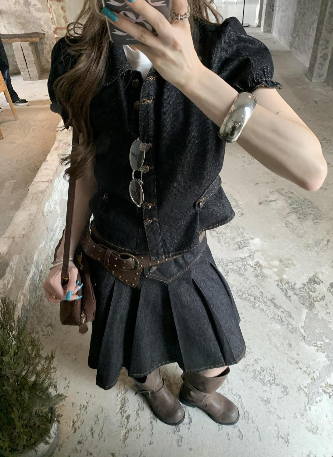 女性用アメリカンヴィンテージ2ピースデニムセット Y2Kデニ - Street Fashion Korean のレビューと価格