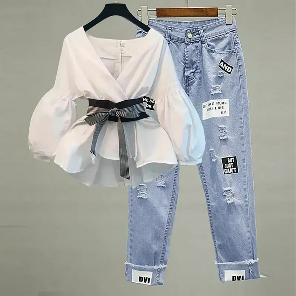 女性エレガントな V ネックストライプランタンスリーブボウベ - Street Fashion Korean のレビューと価格