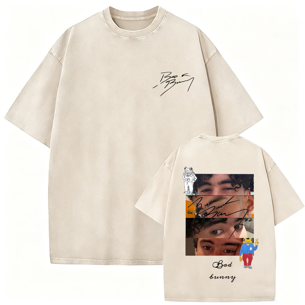 ラッパー バッドバニー ヴィンテージ ウォッシュド Tシャツ - Foto Street Fashion のレビューと価格
