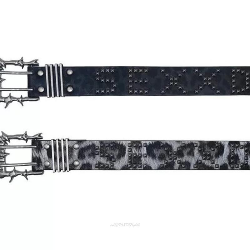 X5XA クールグレーヒョウ柄 PVC ベルトパンククラスプ - Street Fashion Reference のレビューと価格