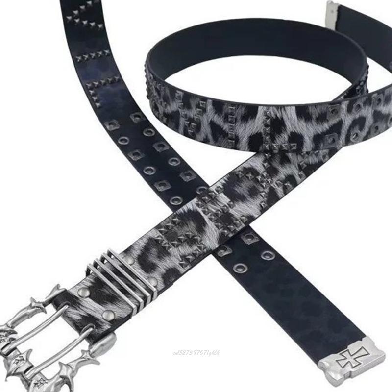 X5XA クールグレーヒョウ柄 PVC ベルトパンククラスプ - Street Fashion Reference のレビューと価格