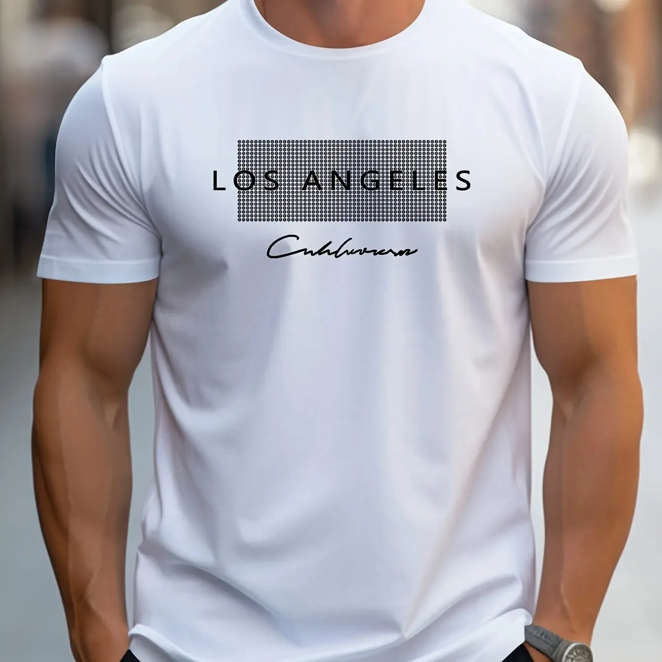 夏のメンズカジュアルルーズTシャツ、ロサンゼルスレタープリン - Street Fashion Los Angeles のレビューと価格