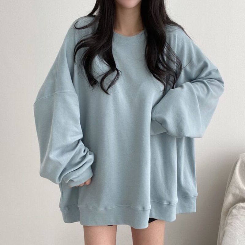 女性用長袖ラウンドネックTシャツ,韓国のファッション,無地, - Street Fashion Couple のレビューと価格