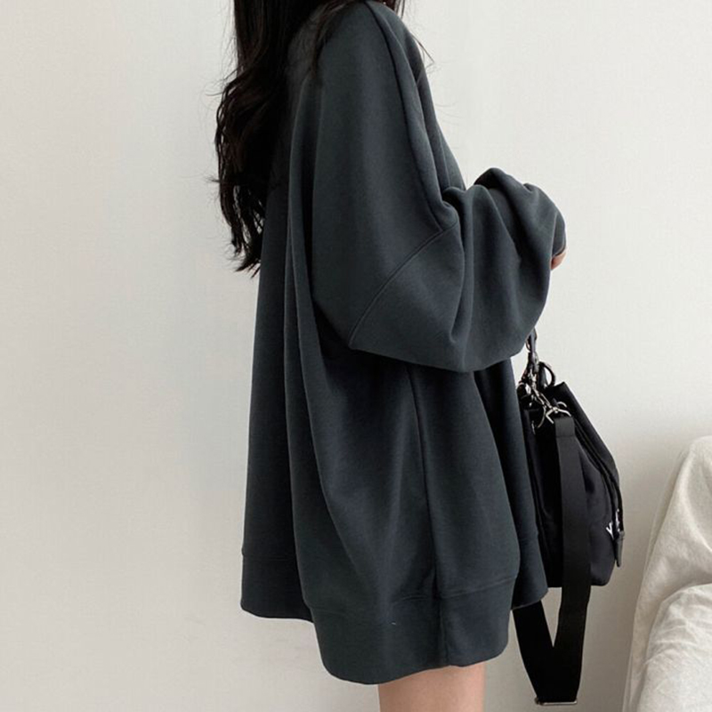 女性用長袖ラウンドネックTシャツ,韓国のファッション,無地, - Street Fashion Couple のレビューと価格
