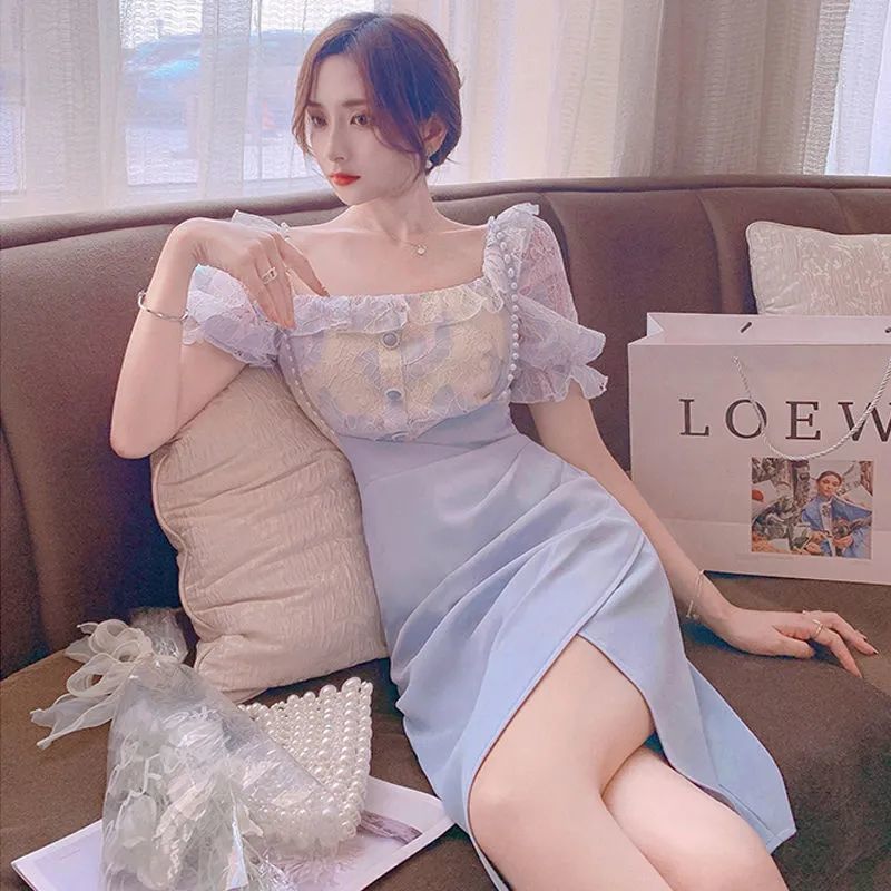 女性用半袖レースドレスセット,スリットドレス,y2k服,高級 - Street Fashion Korean のレビューと価格