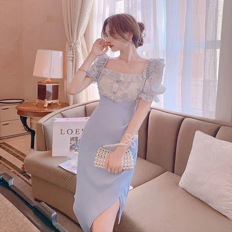 女性用半袖レースドレスセット,スリットドレス,y2k服,高級 - Street Fashion Korean のレビューと価格