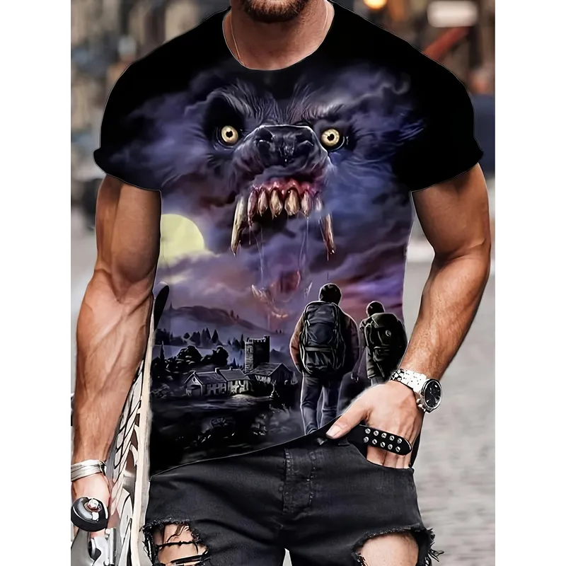 2026年 ラージサイズ メンズ 3D ロンドン狼男プリント - Street Fashion In London のレビューと価格